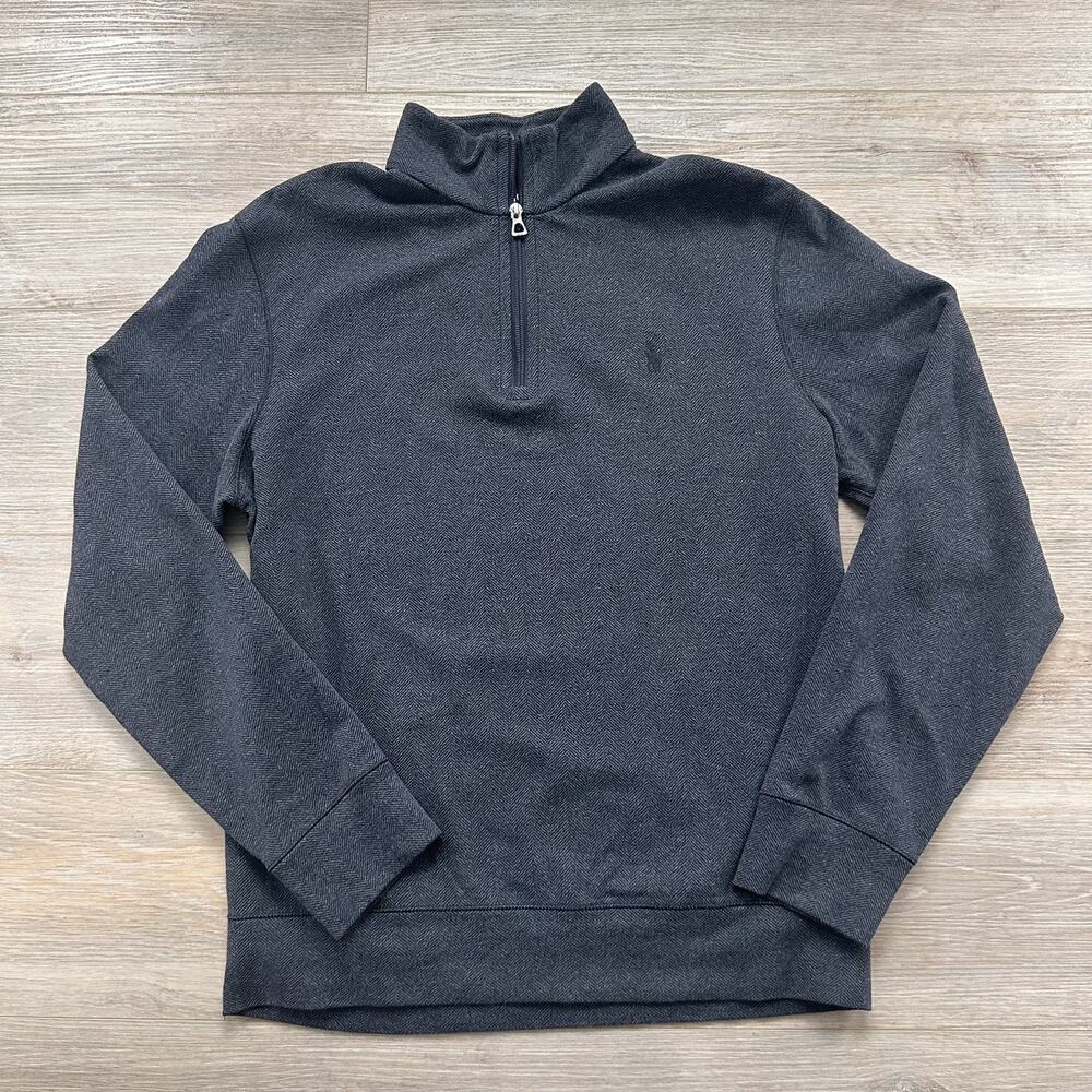Polo Ralph Lauren Luxury Jersey Quarter-Zip Pullover Navy Blue Mens Small